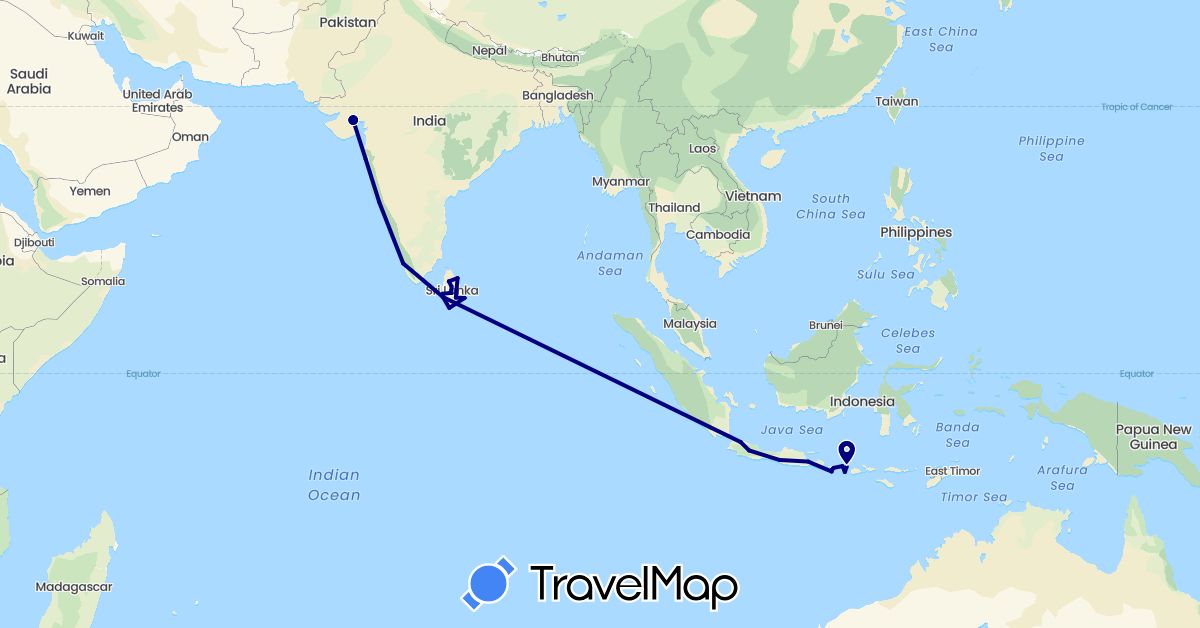 TravelMap itinerary: driving in Indonesia, India, Sri Lanka (Asia)